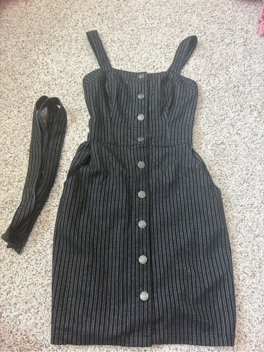 Hollister Black Pinstripe Button-Front Mini Dress